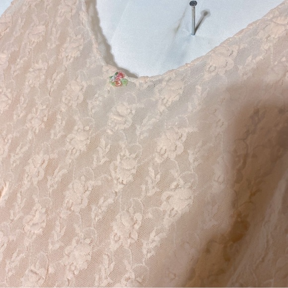 Vintage Baby Pink Lace Top W Satiny Skirt Midi Length Slip Dress Lingerie M - Picture 5 of 12